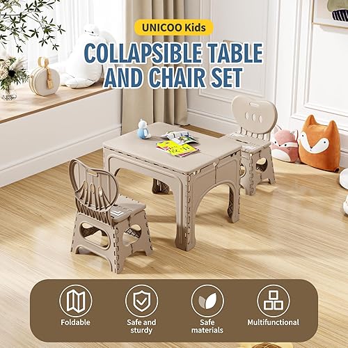 Miniatura 2 de UNICOO Juego de mesa y sillas plegables para niños, mesa y sillas plegables para niños, mesa de actividades plegable, mesa de picnic portátil, ideal