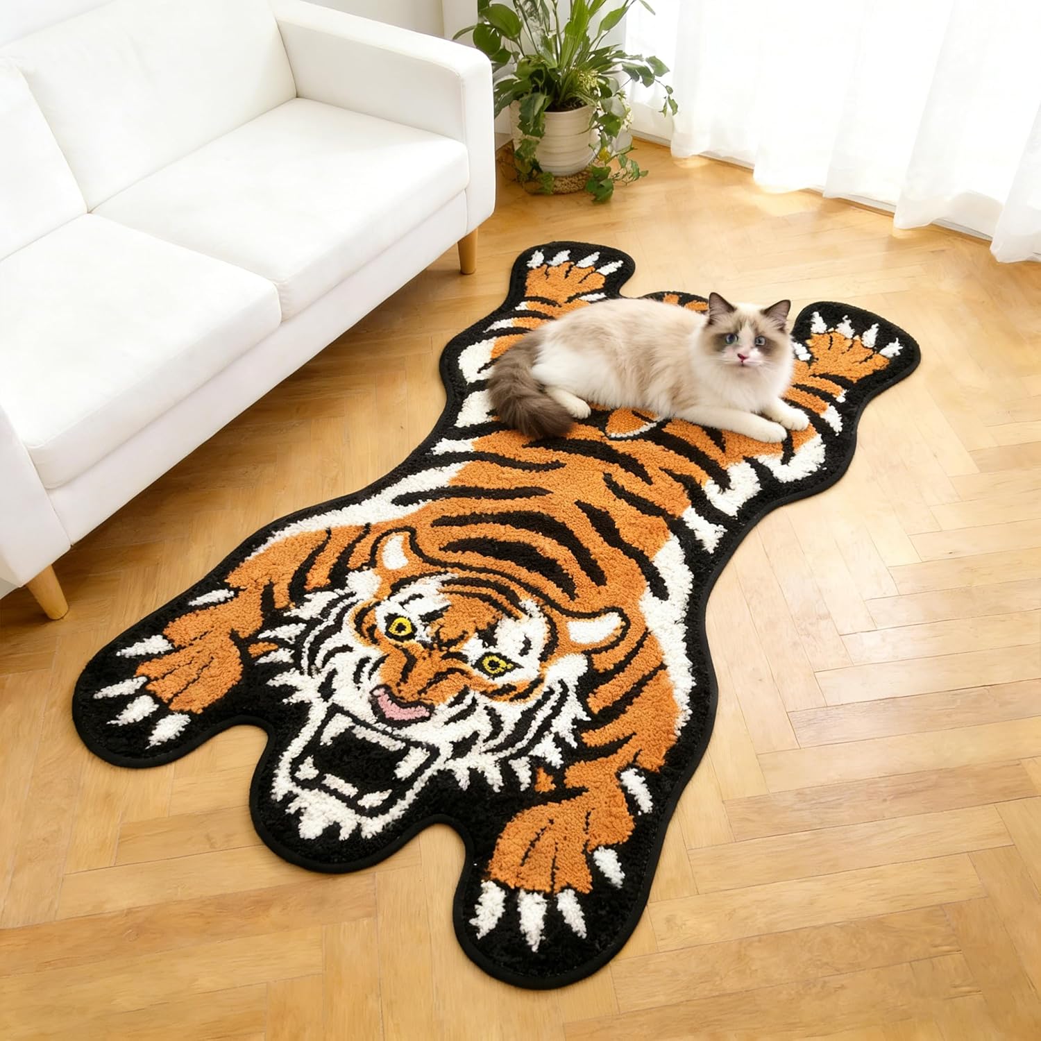 Orange Tibetan Tiger Bath Mat Bathroom Rug Non Slip, Ultra Soft Plush Tufted Cute Bathroom Mat Cool Animal Funky Area Rugs Absorbent Washable Carpet for Bedroom Living Room Décor (Tiger, 24"x40")
