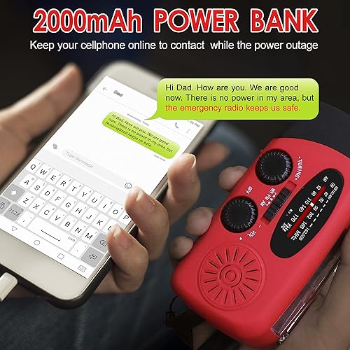 Miniatura 10 de Versión actualizada RunningSnail manivela de emergencia auto alimentada AMFM NOAA radio solar con linterna LED, cargador de energía de emergencia