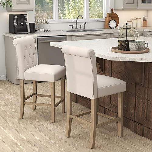 GOTMINSI Juego de 2 taburetes de bar de 24 pulgadas para isla de cocina, taburetes de bar tapizados de altura de mostrador con decoración copetuda,