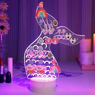 Mermaid-Shaped Earring Holder Organizer for Girls, 7 Colors 9 Modes LED ...