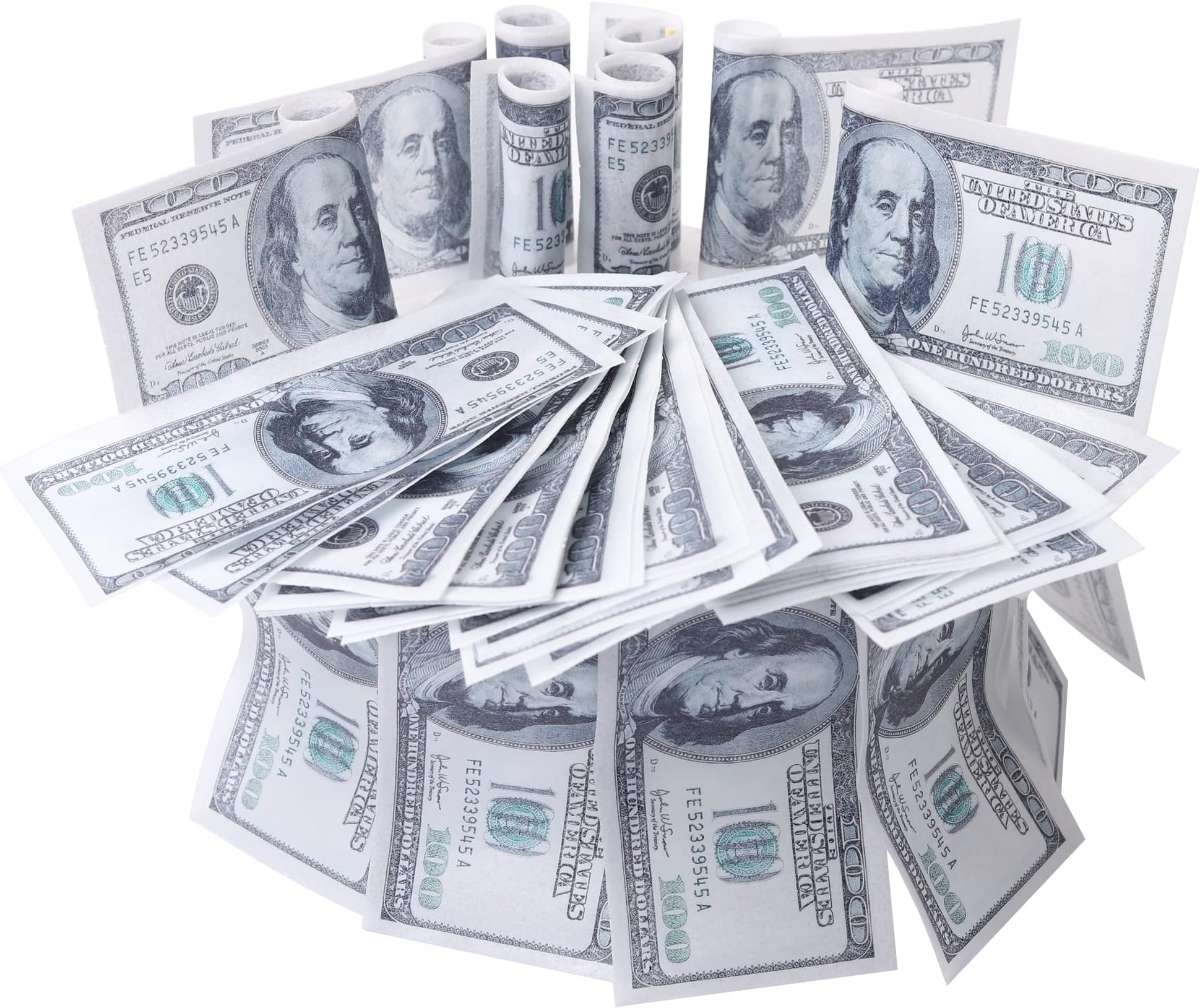 ZHUOWEISM 50 PCS Edible 100 Dollar Bill Image Cupcake Toppers Made of Wafer Paper Fake Money Cake Decoration for Baby Shower Birthday Anniversary Party Supplies Big Size Thin