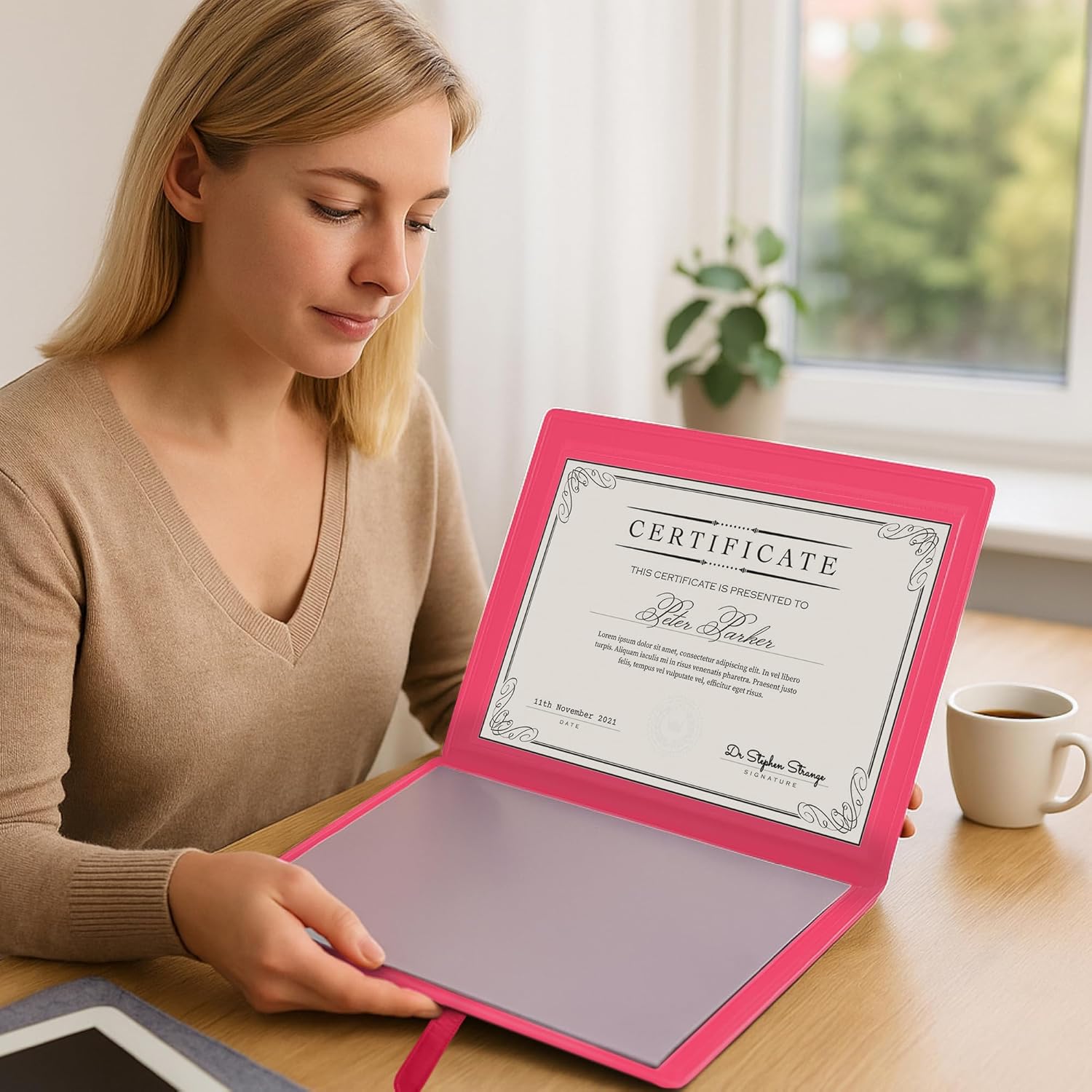 Arpan A4 Certificate Presentation Folder, Faux Leather Document Organizer, Professional Portfolio Book, Conference Display Binder (Pink, 36 Pockets 72 Sides)