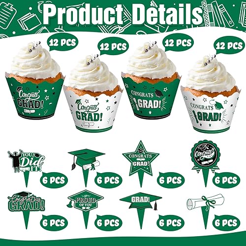 Miniatura 2 de Lincia 96 Pieces 2024 Graduation Cupcake Toppers Wrappers Cake Decorations 2024 Congrats Grad Cake Topper and Wrapper Graduation Party Supplies