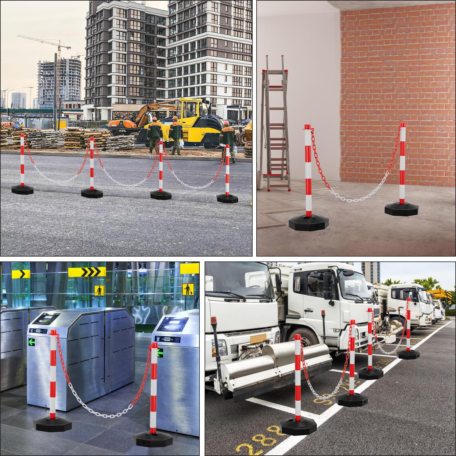Sonnewelt 4 Stück Absperrpfosten, Kettenpfosten zum Befüllen mit Sand und Wasser, 1,4 m Kunststoffketten rot weiß, Sperrpfosten Absperrketten geeignet für Parkplatz, Auffahrt, Straßenunterhaltung
