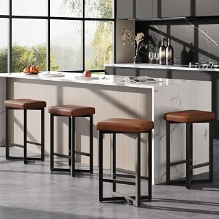 Garvee 24.6" Bar Stools Set of 4 with PU Leather Upholstered Seats, Brown