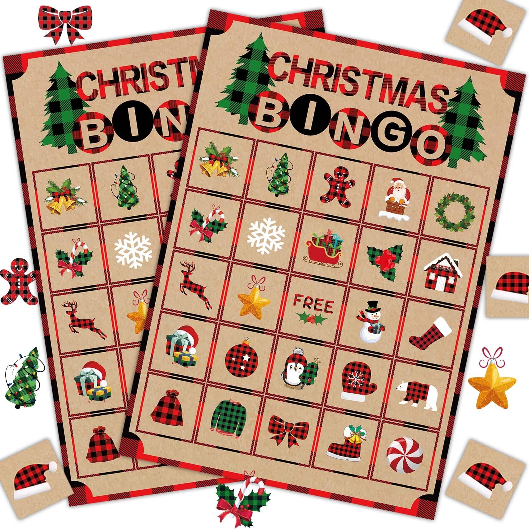 Funnlot Christmas Crafts for Kids Christmas Bingo Cards 24 Player Xmas Party Games Activities for Family Large Group Classroom Xmas Party Favors Supplies Gifts Toys for Kids
