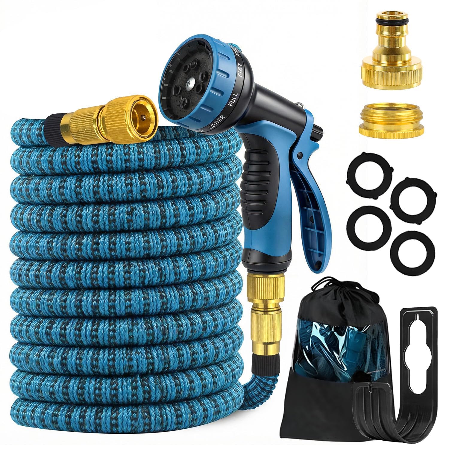 Evviee 100FT Expandable Garden Hose Pipe, Flexible Hose Pipe with 10-Pattern Spray Nozzle, Heavy Duty Water Hose with 3/4", 1/2" Fittings, Latex Core, Durable 3750D, Kink-Free — view 8