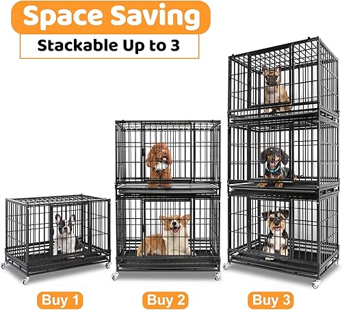 Miniatura 2 de Homey Pet Jaula para Perros de Servicio Pesado de 37 Pulgadas Indestructible, Jaula para Perros Plegable con Ruedas Bloqueables, Bandeja Extraíble,
