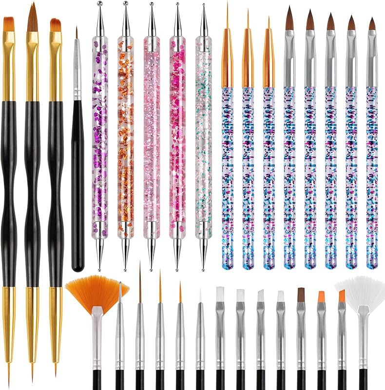 Pinceles para decoración de uñas, kit de herramientas de diseño para decoración de uñas de 31 piezas | Con pincel delineador, herramientas de punteado, herramientas de diseño de bolígrafos de dibujo, pinceles para esmalte de Gel, pintura en Gel para uñas de mujer