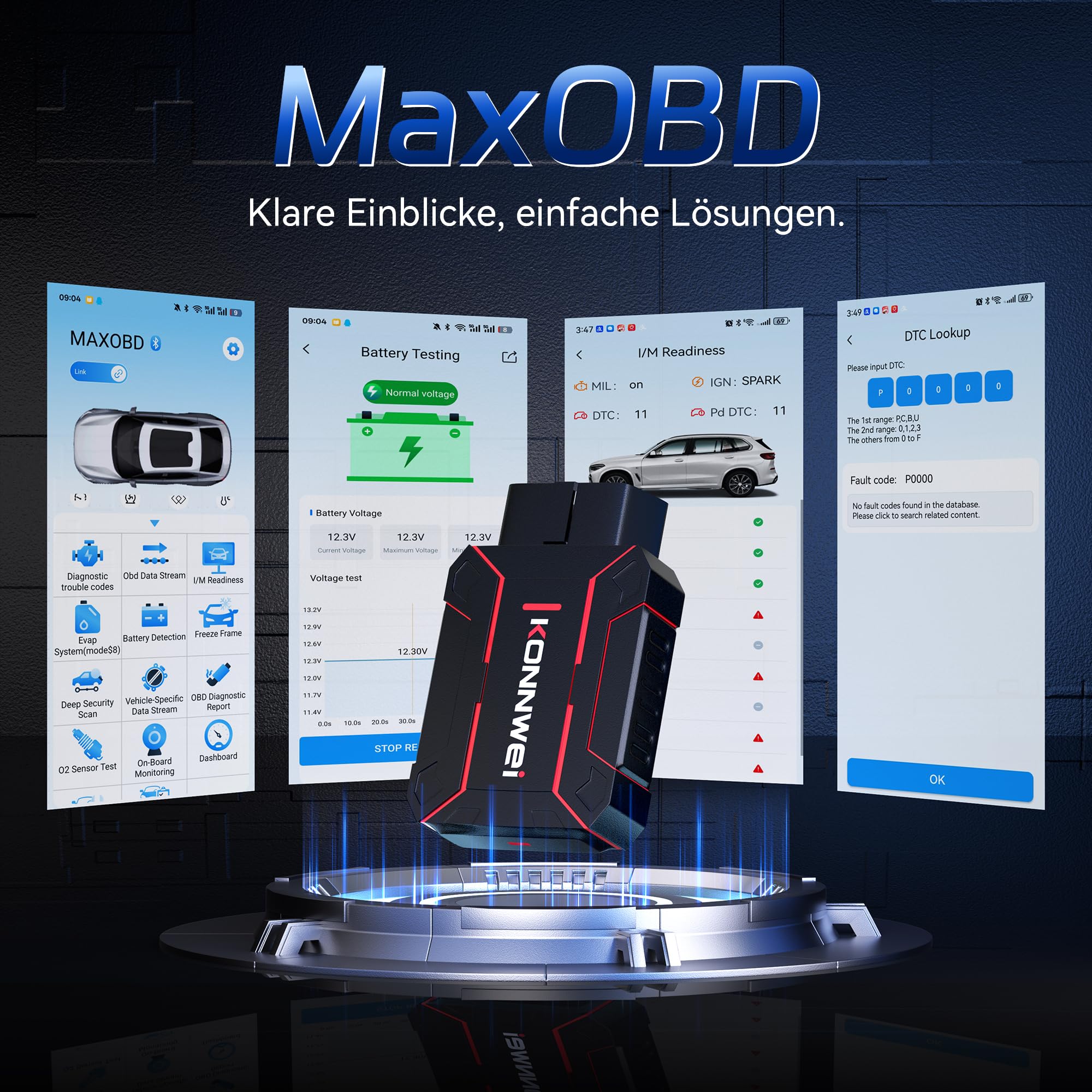 KONNWEI OBD2 Diagnosegerät Auto Scanner Alle System Scan, Obd2 Auslesegerät mit DTC-Definition, 8 Sprachen, Spannungserkennung, Lebenslange Kostenlose Updates, für iOS und Android