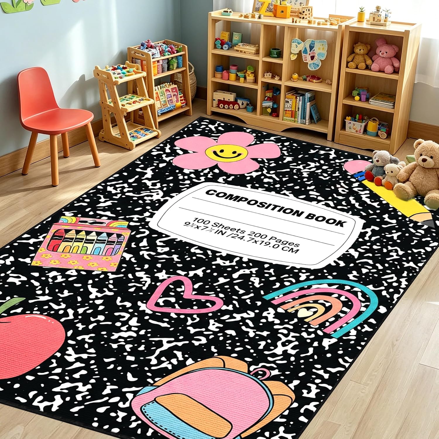 5 x 7.6 ft Large Classroom Rug,Composition Book Elementary Rug for Preschool Nursery Daycare,Educational Kids Carpet for Kindergarten,Classroom Decor Seating Carpet 7 Seats (Composition Notebook)