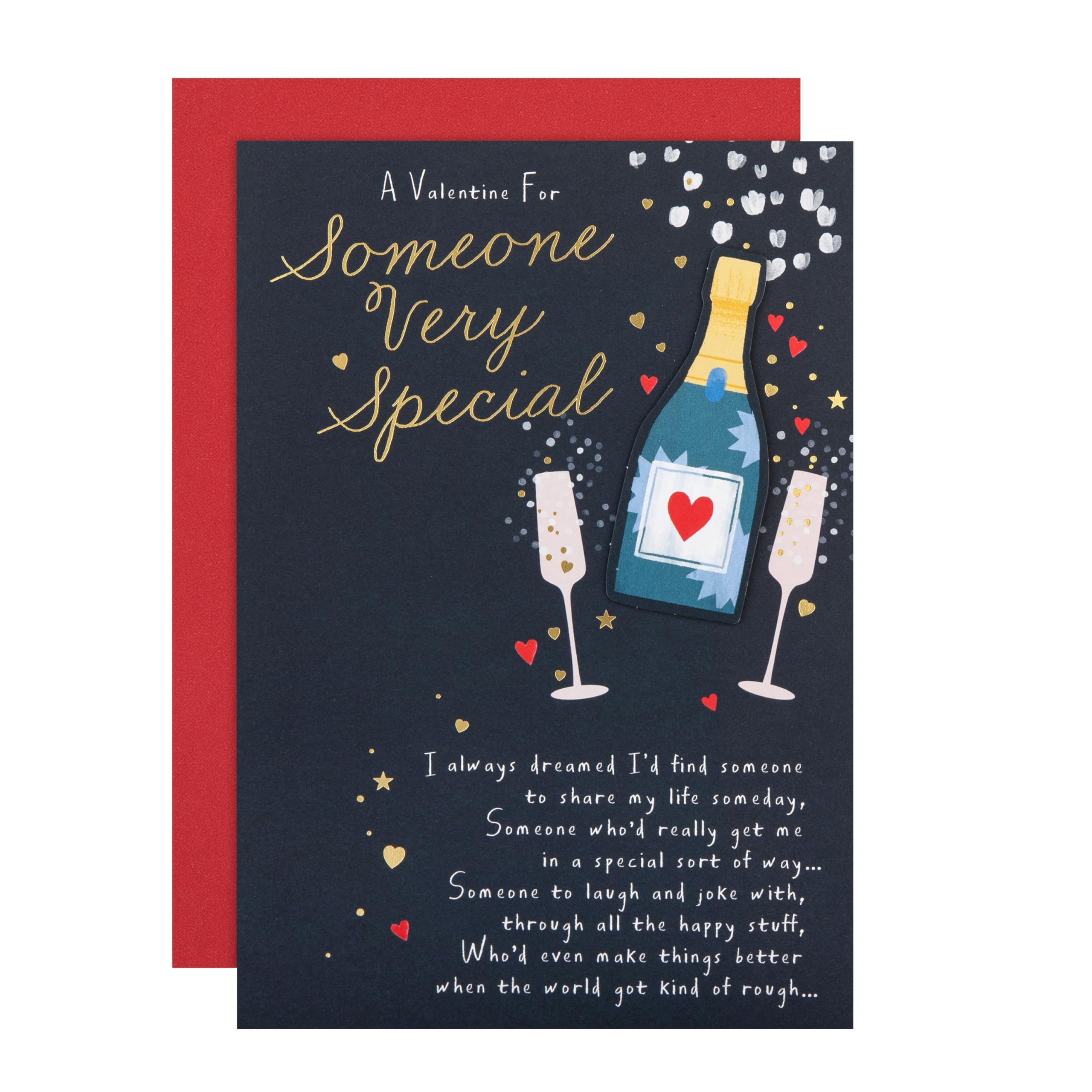 Hallmark Valentines Day Card for Someone Special, Champagne Bottle & Glasses Design, With Envelope, Black