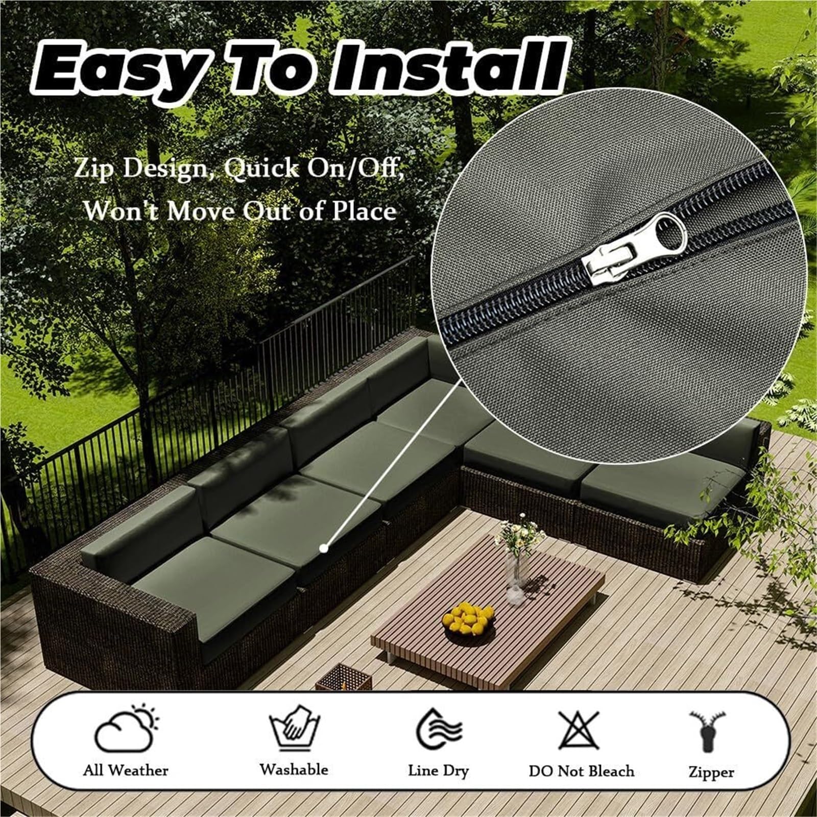 2/4/6-Pack Outdoor Patio Cushion Covers Waterproof, Replacement Patio Furniture Seat Cushion Cover, Washable Sofa Couch Chair Slipcover Furniture Protector, for Indoor Outdoor(R2,20x18x4in(2pc))