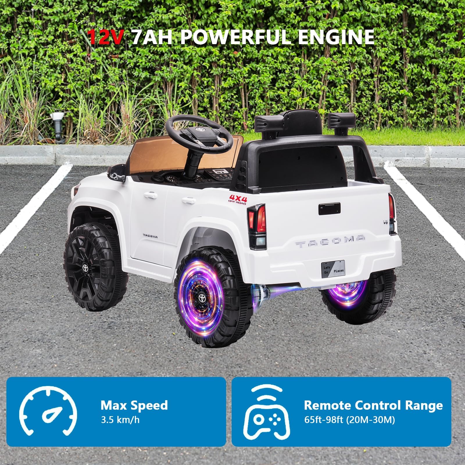 Lizenziertes Toyota 12V Kinder Elektroauto – Mit Fernbedienung, Sicherheitsgurt, sanftem Start, LED-Beleuchtung, Federung – Elektrisches Kinderfahrzeug ab 3 Jahre – Farbe: Weiß