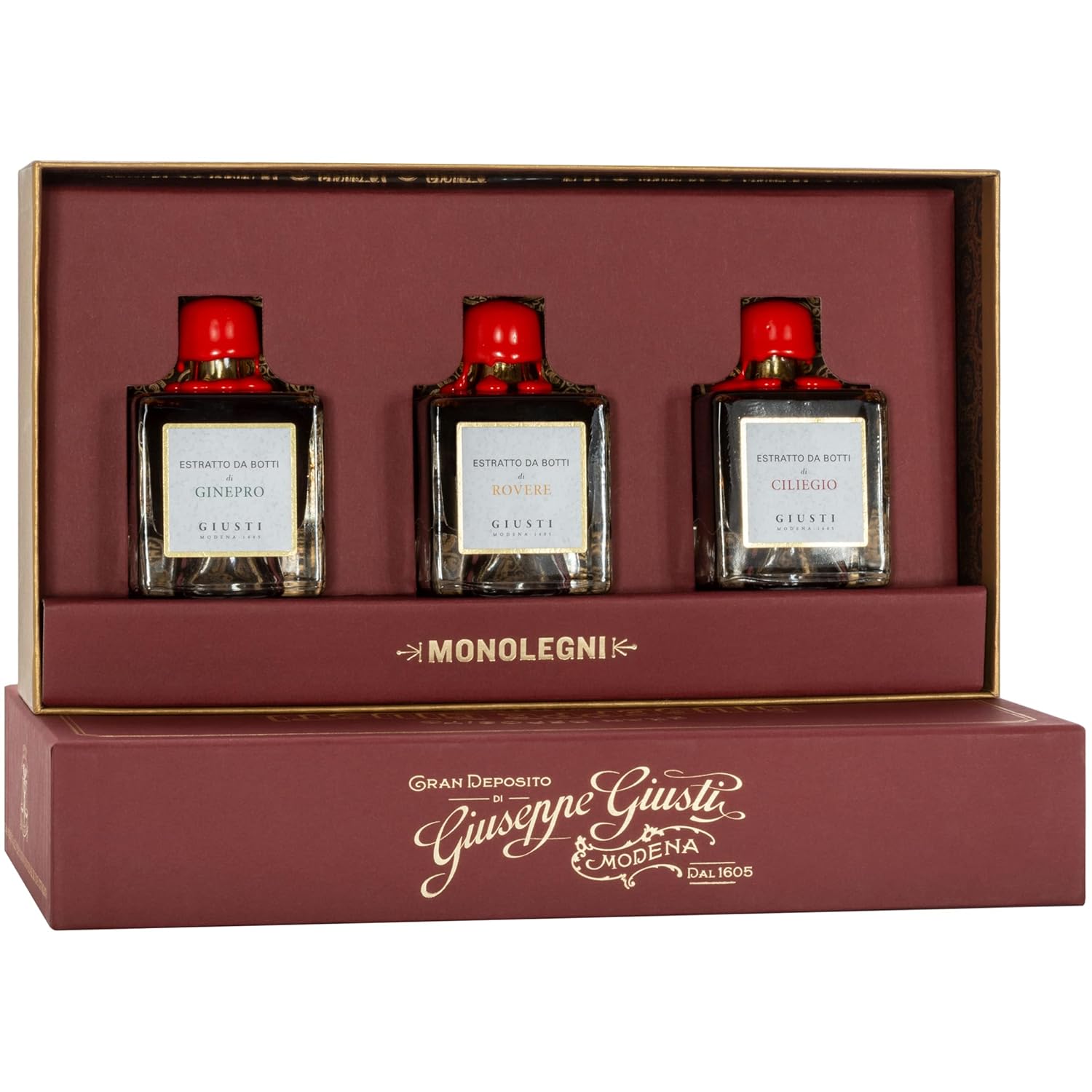 Giusti Italian Balsamic Vinegar Trio Gift Set - Collection of 3 Aceto Balsamico di Modena IGP, Aged Balsamic Vinegar of Modena Gift Box of Artisanal Condiments Imported From Italy