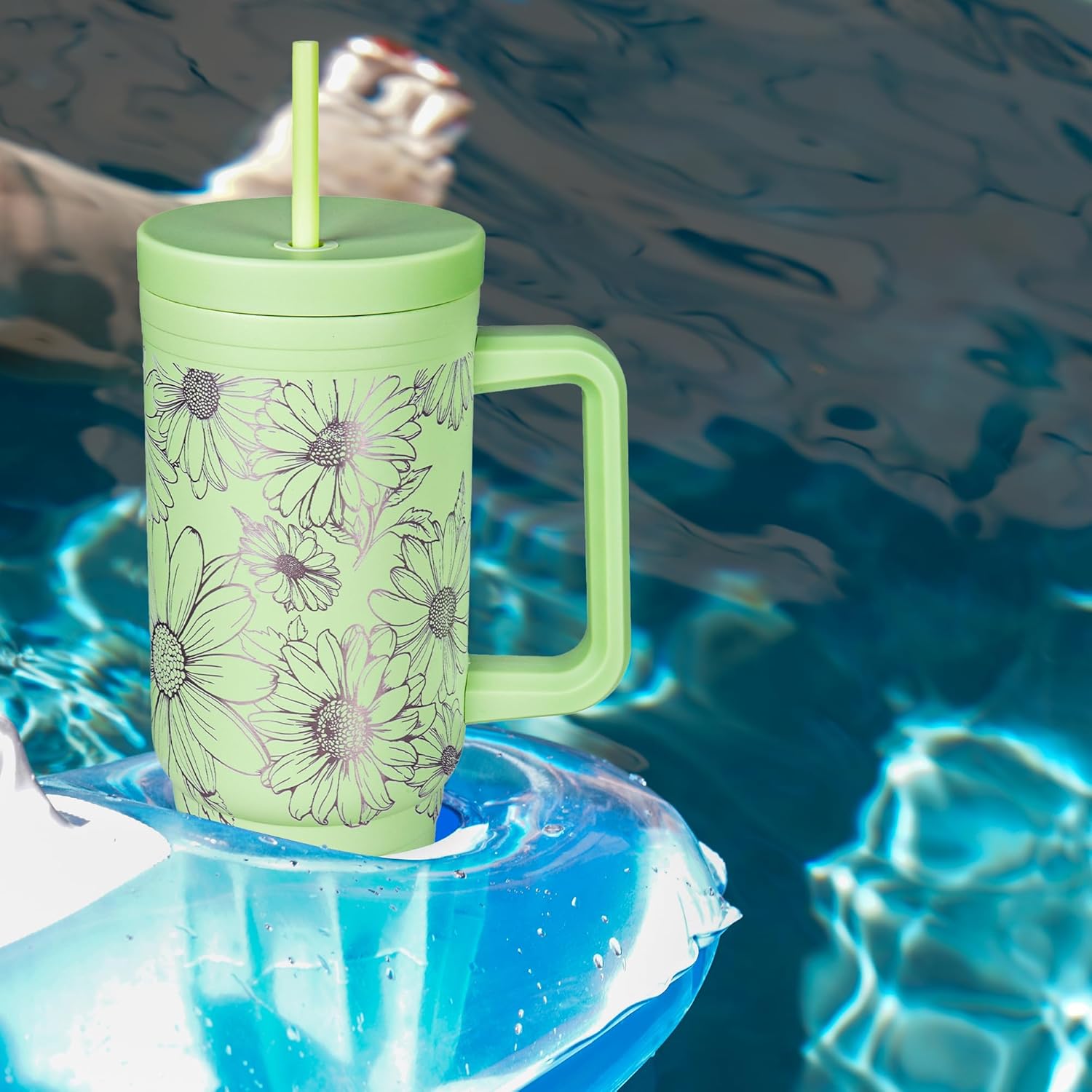 Engraved Daisy 40oz Insulated Tumbler with Handle, Lid & Straw - Use for Water, Tea, Coffee & More-Disabled USMC Vet Owned Small Business-Daisy 40oz Tumbler - Image 3