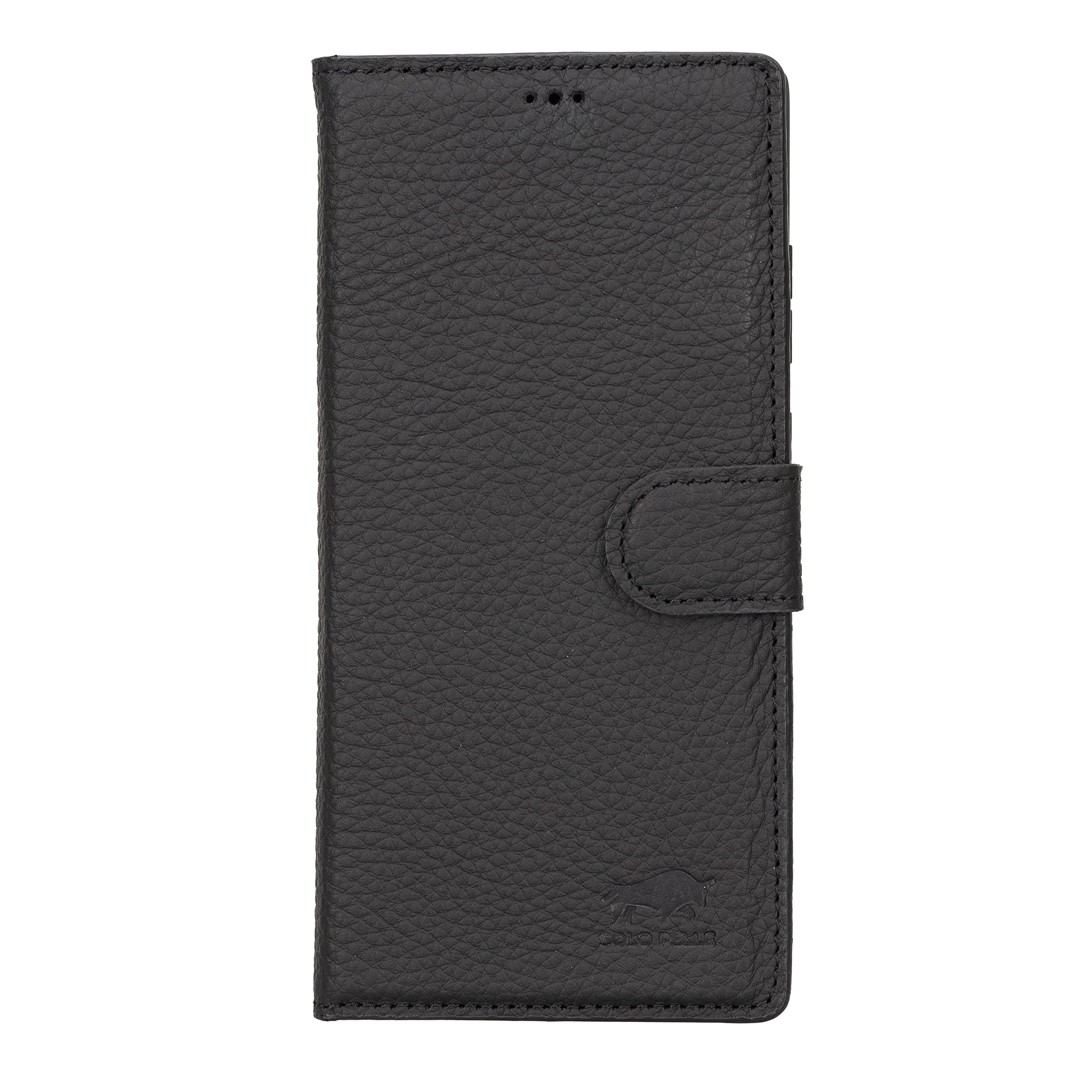 Solo Pelle Lederhülle Harvard kompatibel für das Samsung Galaxy S23 Ultra inklusive abnehmbare Hülle mit integrierten Kartenfächern (Matt Schwarz)