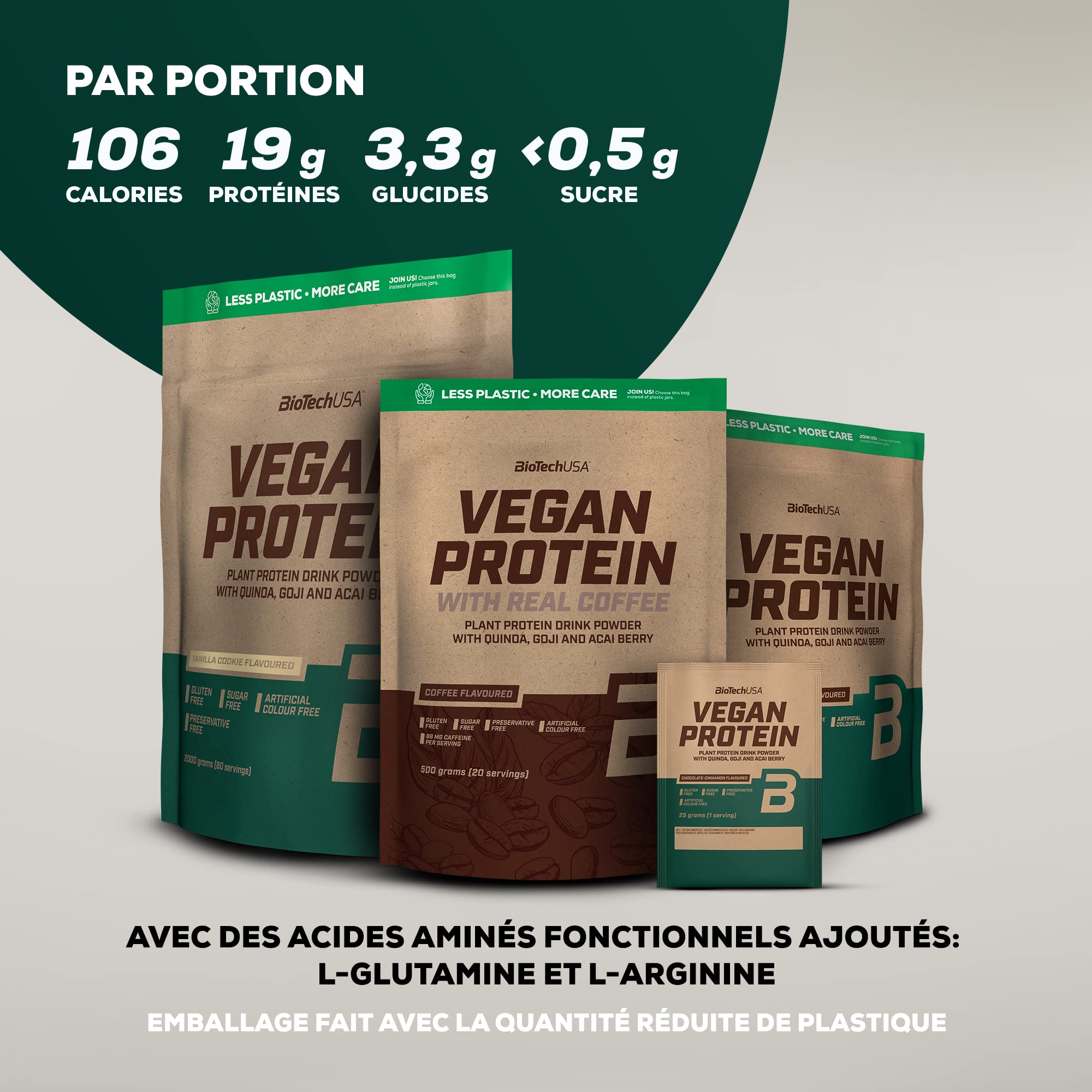 BioTechUSA Vegan Protein | Shake à base de riz et de pois avec super-aliments et acides aminés | Sans sucre, sans lactose et sans gluten, 500 g, Gâteau à la vanille