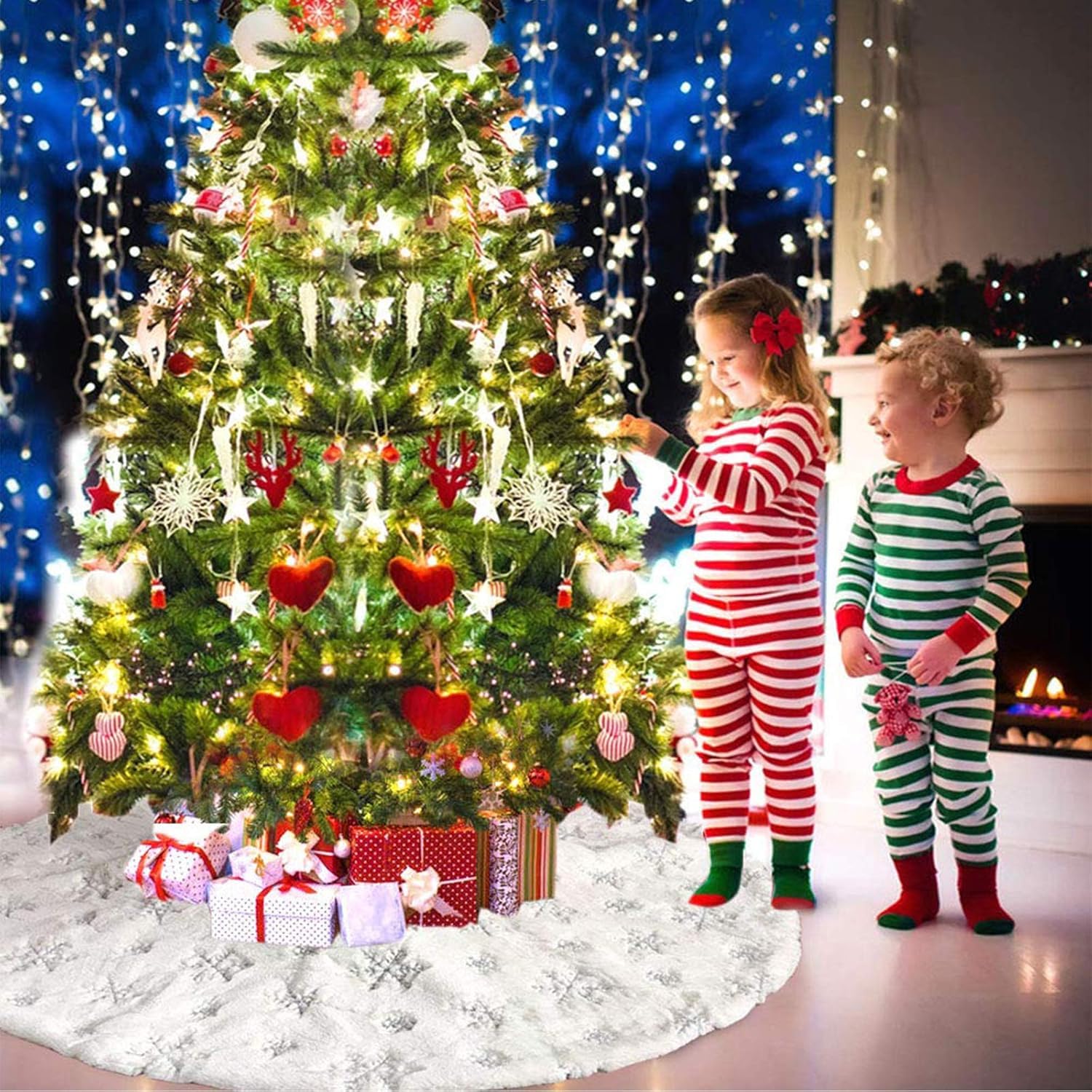 120 cm albero di Natale gonna neve bianco finta pelliccia fiocco di neve 48 pollici albero gonne per la decorazione di festa di Natale felice