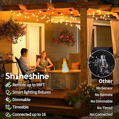 Miniatura 5 de shineshine Tira de luces para exteriores de 100 pies con control remotoregulador, 50+3 bombillas LED conectables regulables, luces para exteriores,