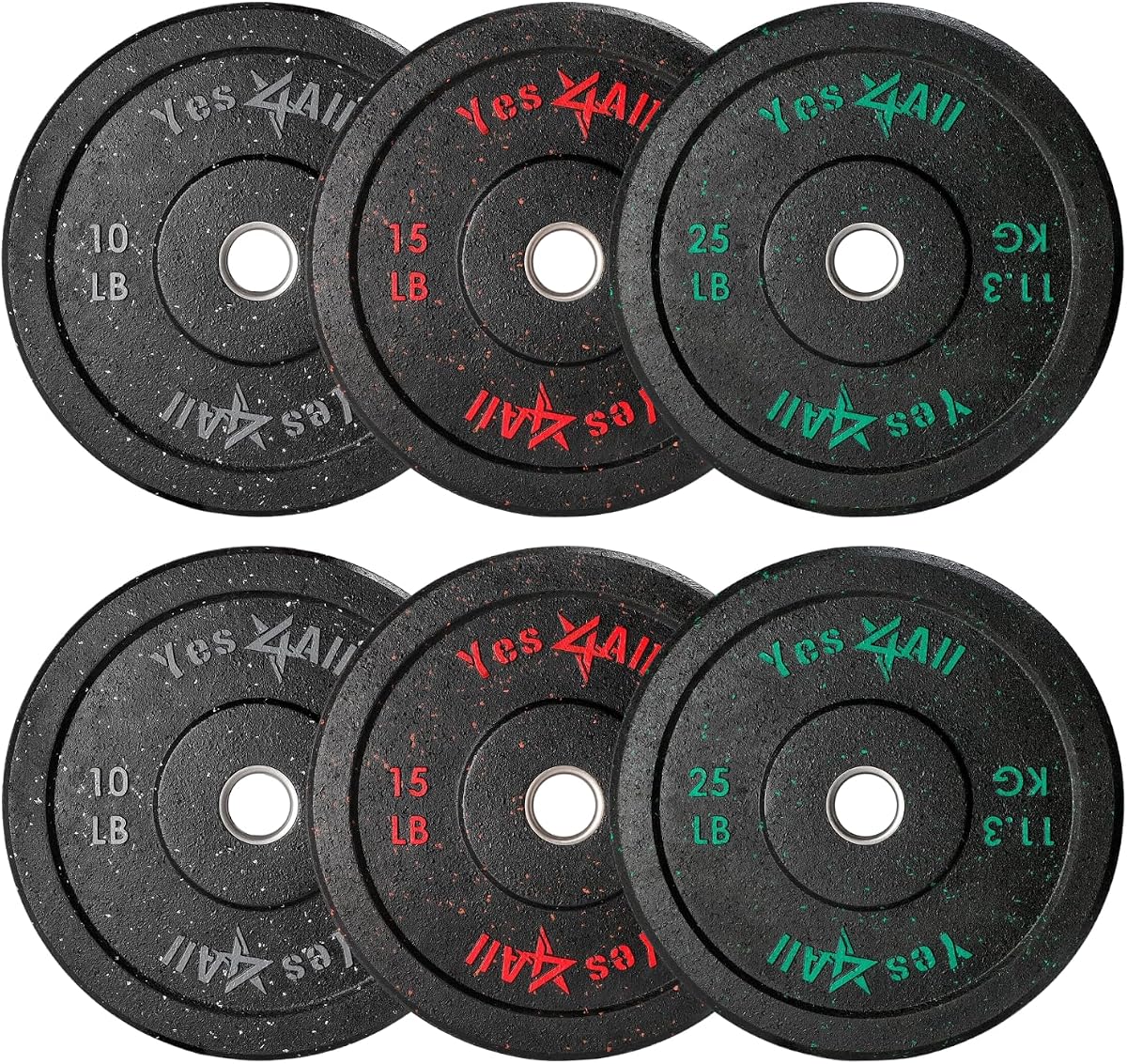 Yes4All Placa de parachoques de 2 pulgadas, placa de peso olímpica de goma de 10-190 lb con cubo de acero para levantamiento de pesas, entrenamiento de fuerza, gimnasio en casa, menos impacto, absorbe rebotes y golpes, múltiples opciones