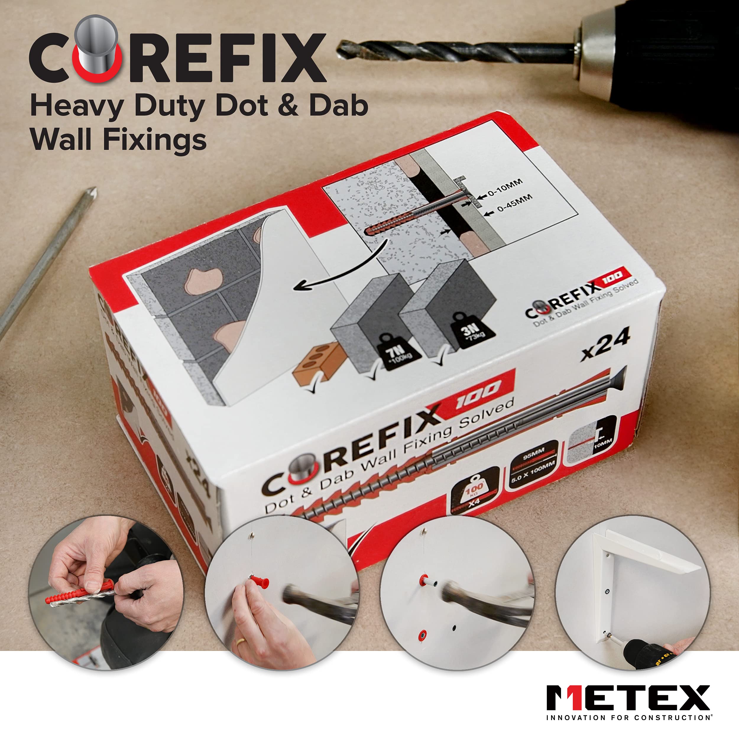 Corefix 120mm Heavy Duty Dot & Dab Wall Fixings Plasterboard Over Blockwork Wall Plugs