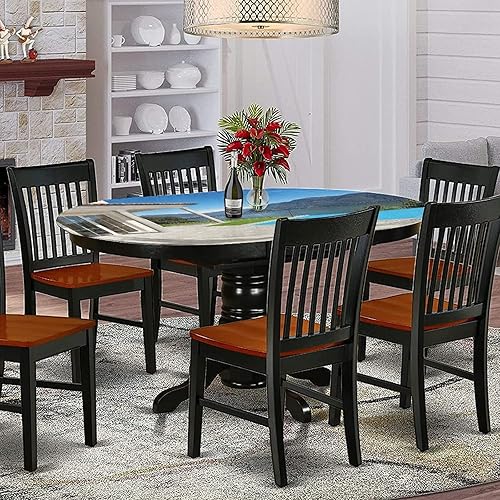 Miniatura 9 de XISUNYA Mantel ovalado ajustable, funda de poliéster con bordes elásticos italianos, protector de mesa con estampado de casas de piedra italianas,