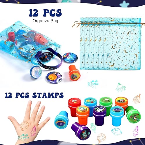 Miniatura 4 de Faccito 60 pulseras de silicona con bolas hinchables para fiestas espaciales, suministros de fiesta espacial, rellenos de bolsas temáticas de