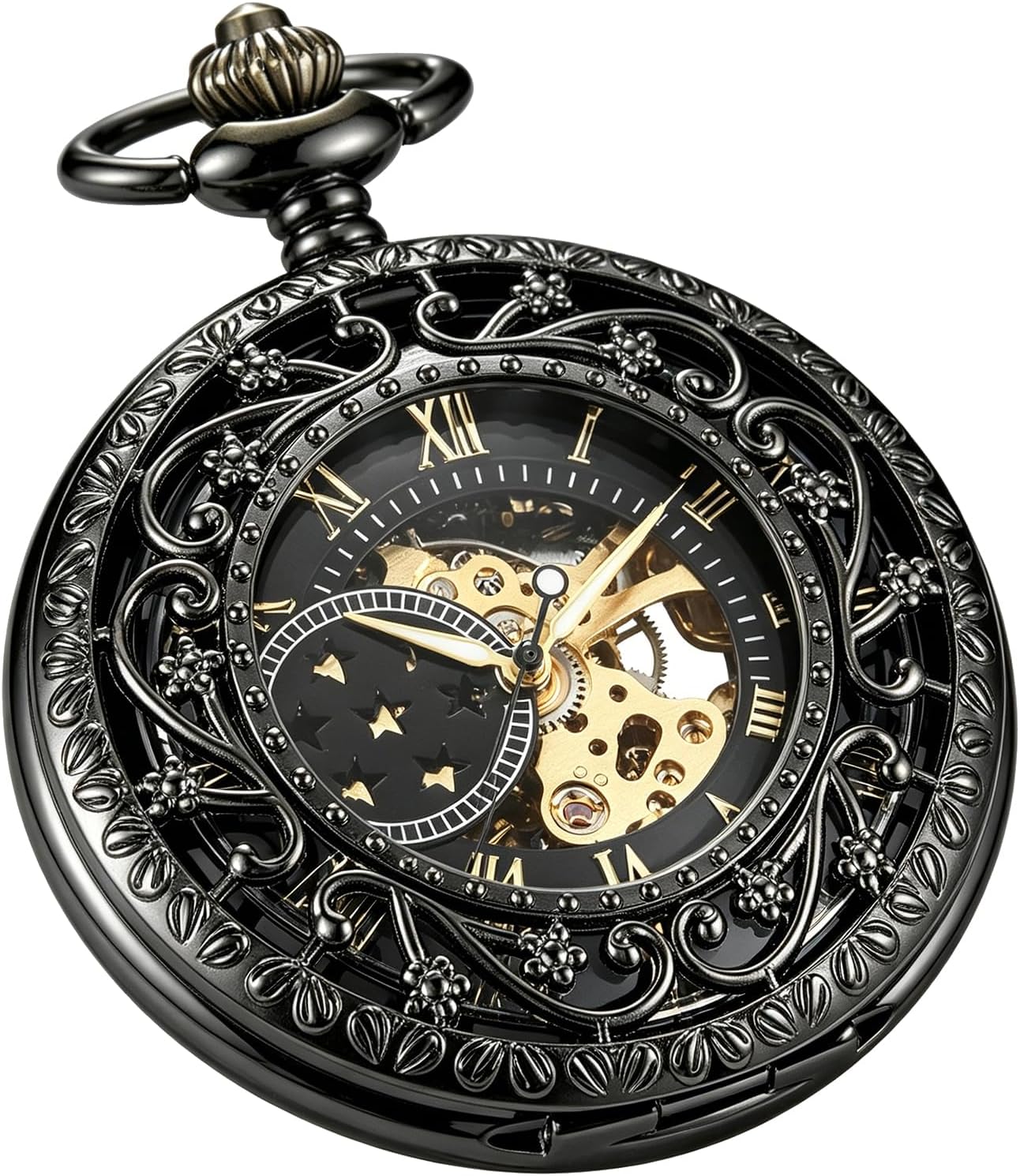 Fashion Skeleton Mechanical Pocket Watch, Antique Roman Numeral Dial Mechanical Pocket Watches for Men with Box