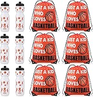 Talltalk Basketball Party Favors: 6x 24oz Leak-Proof Water Bottles & Drawstring Bags Set - Team Gifts & Goodie Bags
