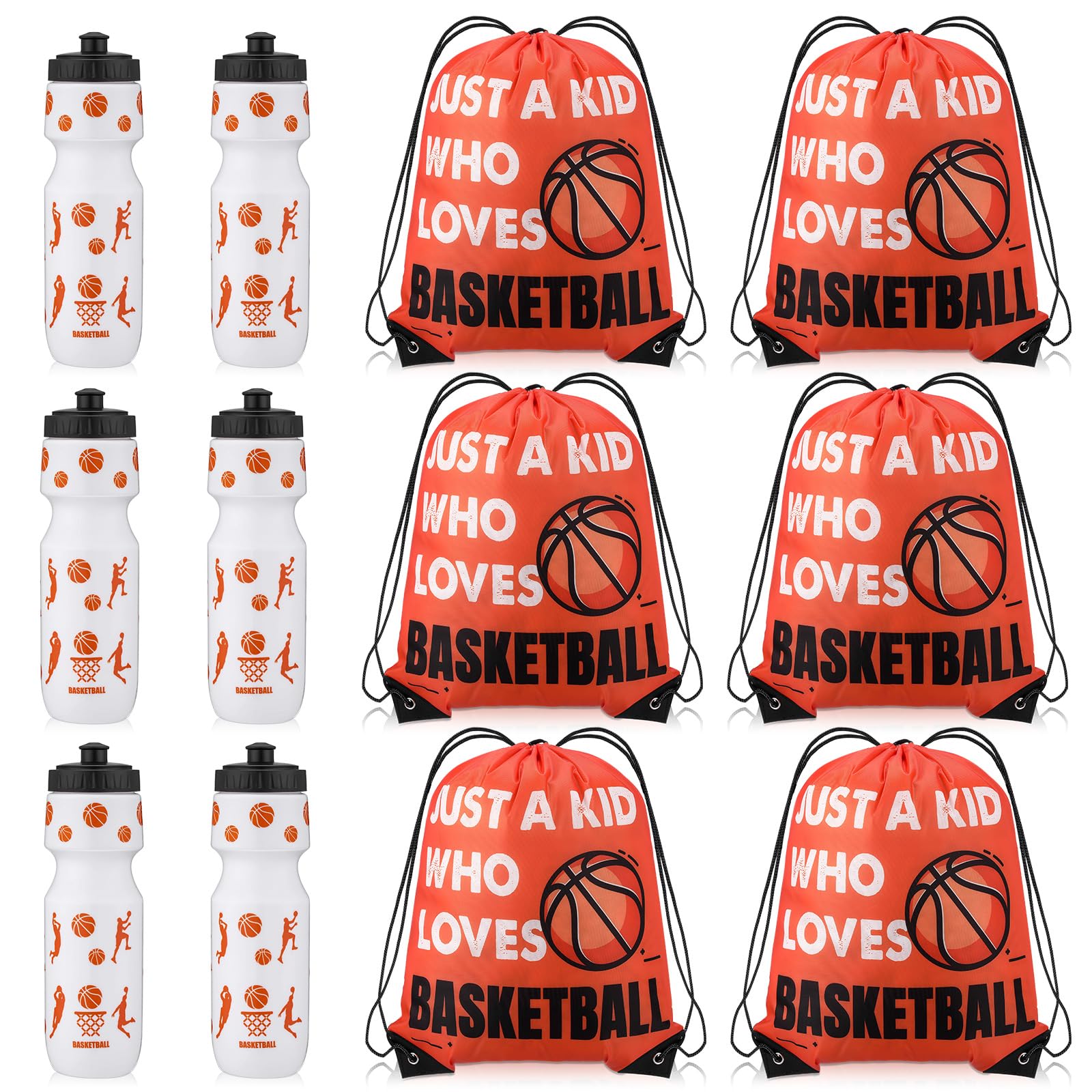 Talltalk Basketball Party Favors Pack Basketball Bags and Water Bottle Set Drawstring Bags Bulk Gift Goodie Treat Bag 24oz Water Bottle Cup Team Gifts