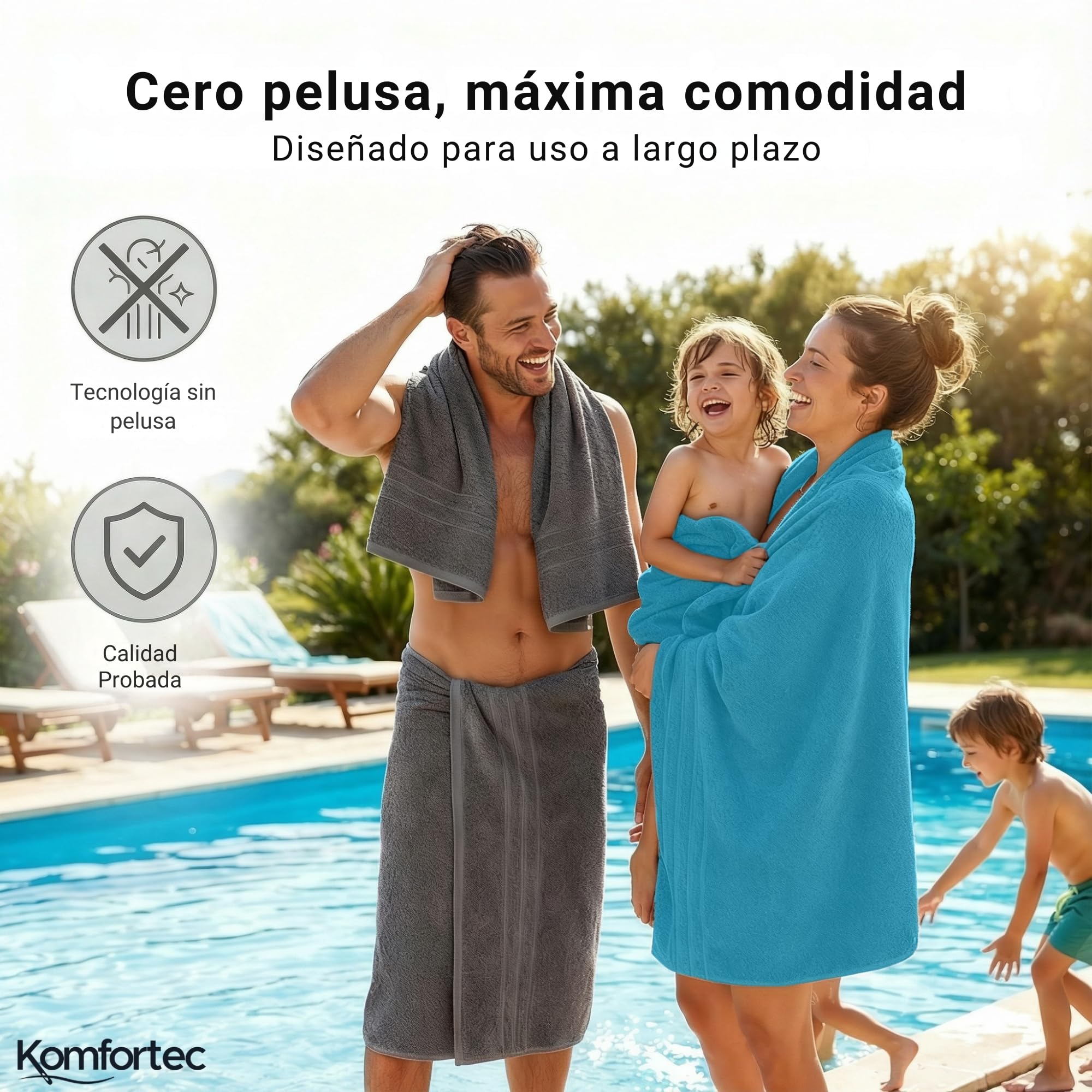 Komfortec Juego de 8 Toallas 100% Algodón – 4 Toallas de Baño 70 x 140 cm y 4 Toallas de Lavabo 50 x 100 cm – Juego de Toallas Suaves y Absorbentes – Antracita/Turquesa