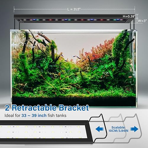 Miniatura 5 de Luz LED de acuario de 24 W, luz ultrafina de espectro completo para plantas con soportes extensibles para tanques de 33 a 39 pulgadas, multicolor y