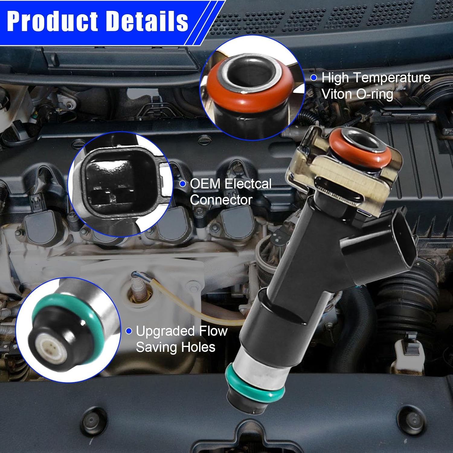 Set of 4 Fuel Injectors Compatible with Chevy Malibu 2008-2012, for Cobalt 2008-2010, for Pontiac G5 2008 L4 2.4L, for G6 2008-2010 L4 2.4LReplace# 800-2021N, FJ985