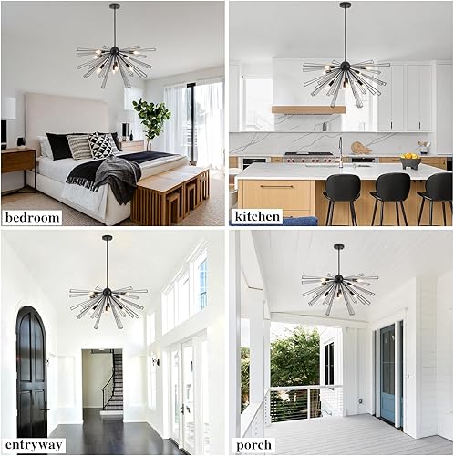 Miniatura 6 de ETONIMERR Candelabro moderno de mediados de siglo Sputnik negro con 8 luces Starburst para comedor, sala de estar, dormitorio, cocina, entrada,