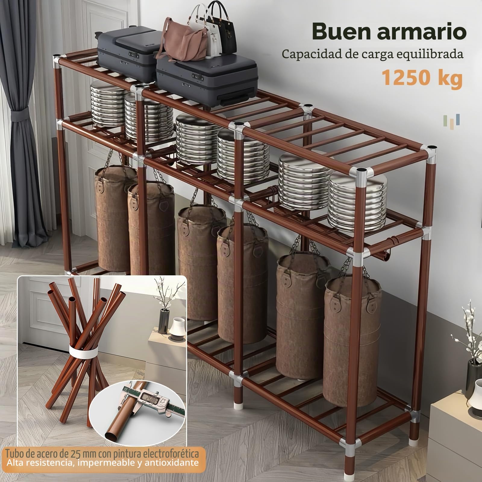 Armario de Tela para Ropa, Organizador Ropero, Armario Ropero de Tela, Armario de Dormitorio Portátil con Barras para Colgar, de Fácil Montaje, con Puerta de Succión Magnética Fuerte, 200x46x170 cm