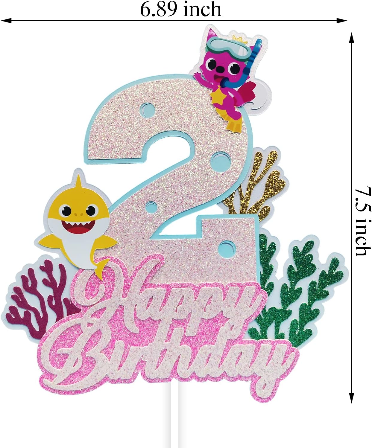 Shark Baby 2nd Birthday Cake Topper Girl,Shark Cake Topper 2,Shark 2 Cake Topper For Baby Girls Shark Two Birthday Decorations Party Supplies
