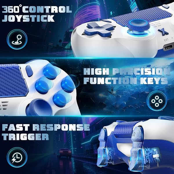 Jeifhxu Wireless Controller for PS-4, Upgraded Controller Wireless for PS-4/Slim/PC, Bluetooth Gamepad Joystick with Dual Vibration/Touch Panel/ 3.5mm Audio Jack/Six-Axis/Ergonomic(Blue) - 5