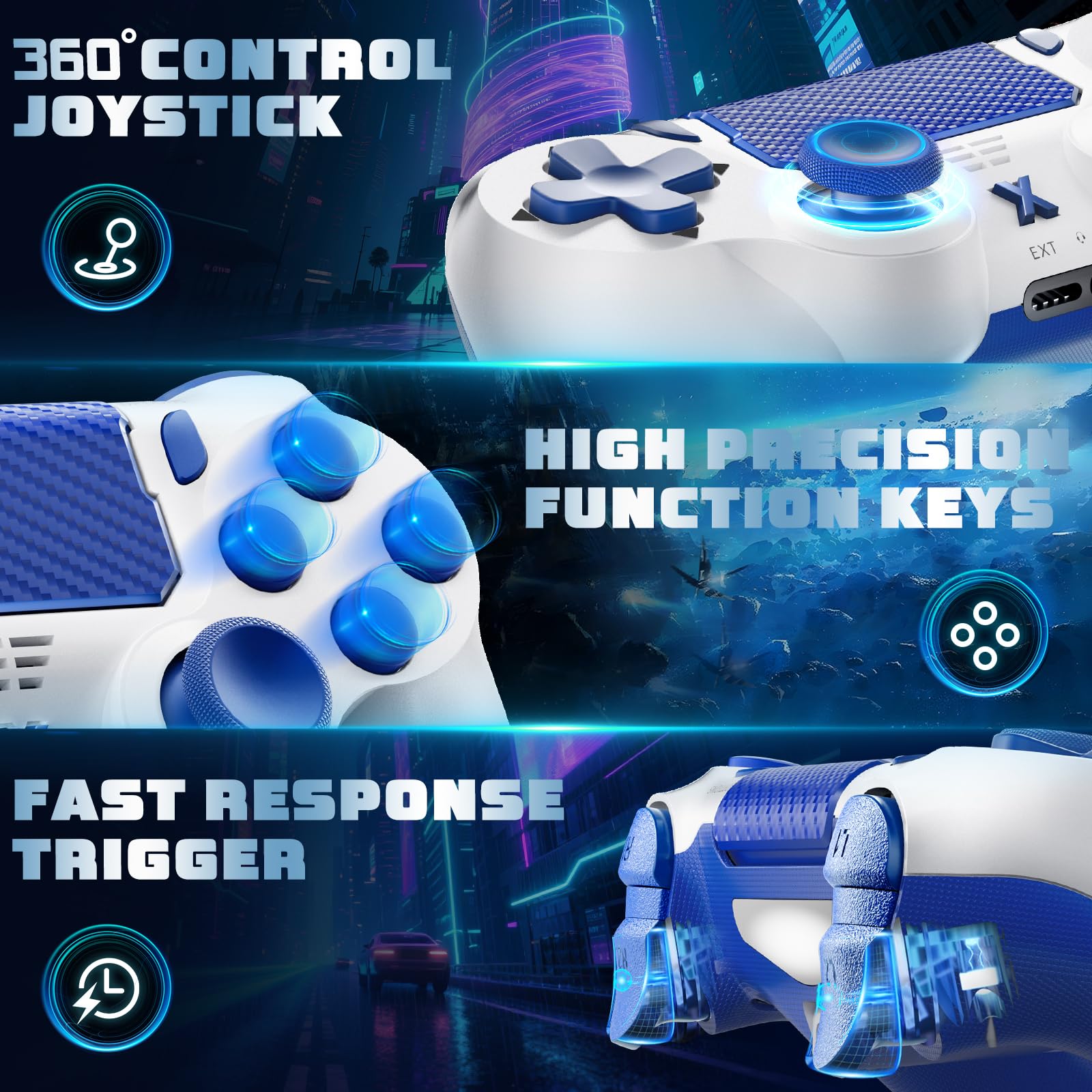 Jeifhxu Wireless Controller for PS-4, Upgraded Controller Wireless for PS-4/Slim/PC, Bluetooth Gamepad Joystick with Dual Vibration/Touch Panel/ 3.5mm Audio Jack/Six-Axis/Ergonomic(Blue) - 5