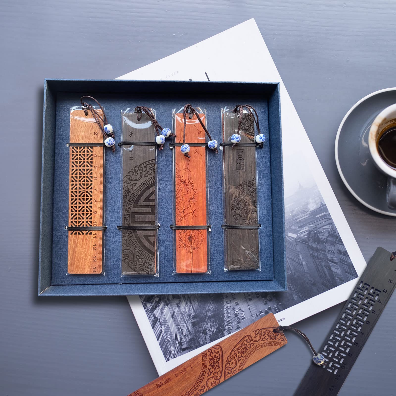 Snapklik.com : 8 Pcs Wood Bookmark, Natural Handmade Carving Classical ...