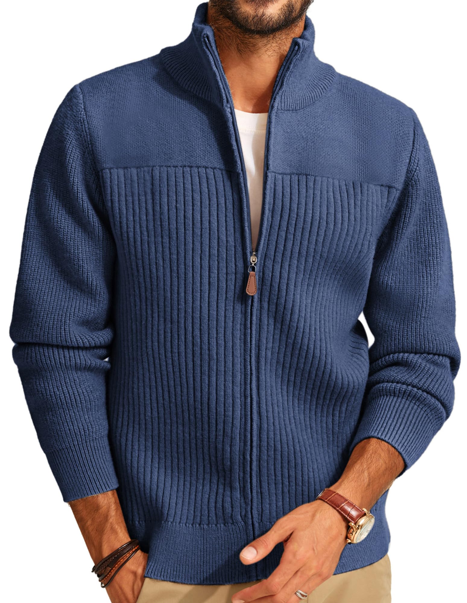 PJ PAUL JONES Strickjacke Herren mit Reissverschluss Stehkragen Cardigan