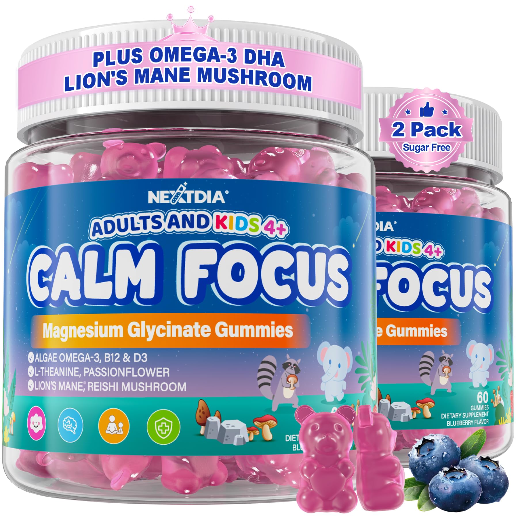 Magnesium Glycinate for Kids & Adults, Calm Sleep & Focus Gummies, 120Ct 120 Count (Pack of 2)