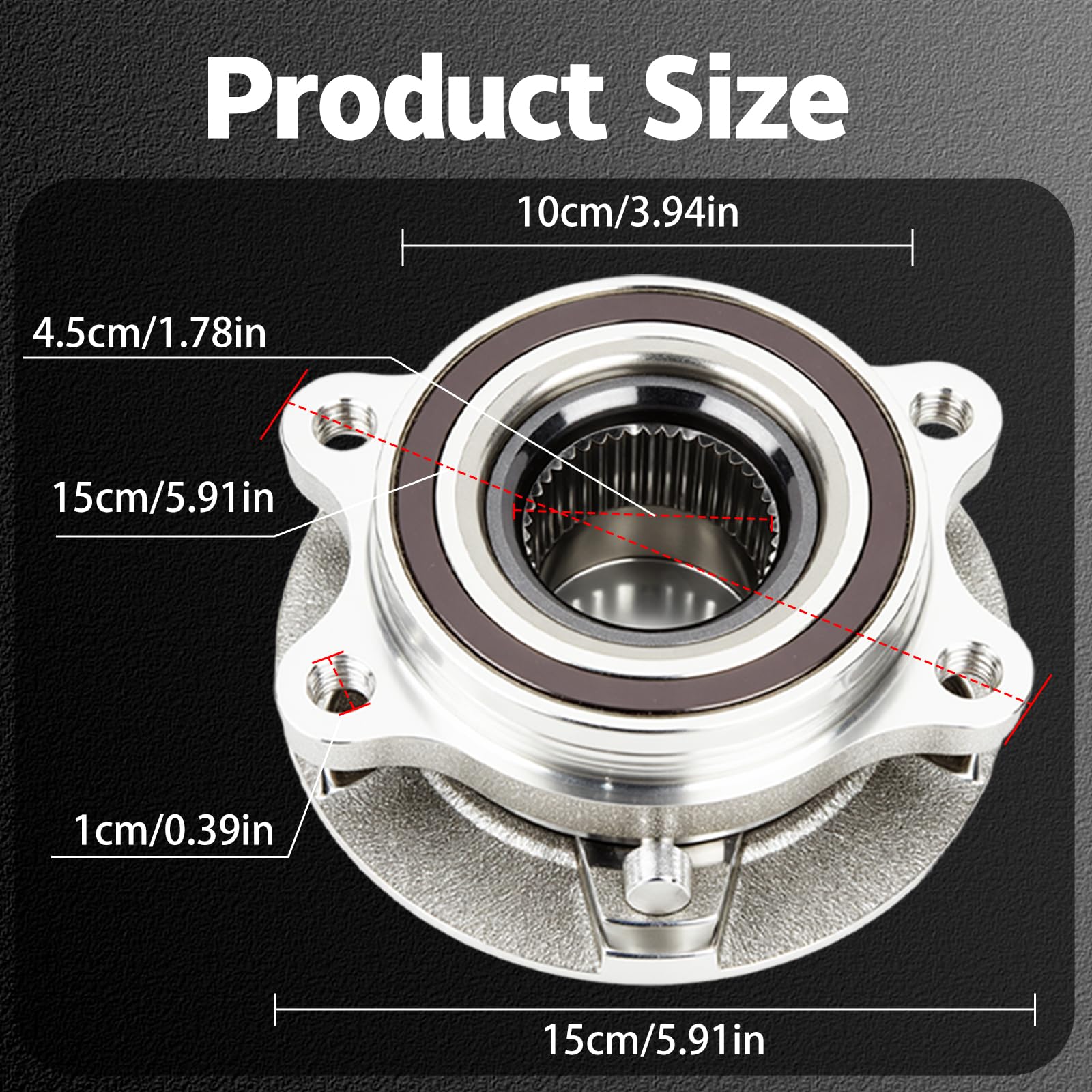 2Pcs Front Wheel Hub and Bearing Assembly Compatible with Audi A4 /Q5 2009-2015, A5 2010-2014, A6 2012-2015, S4 2010-2015, S5 2008-2015, #4H0498625 4H0498625A 4H0498625B - 3