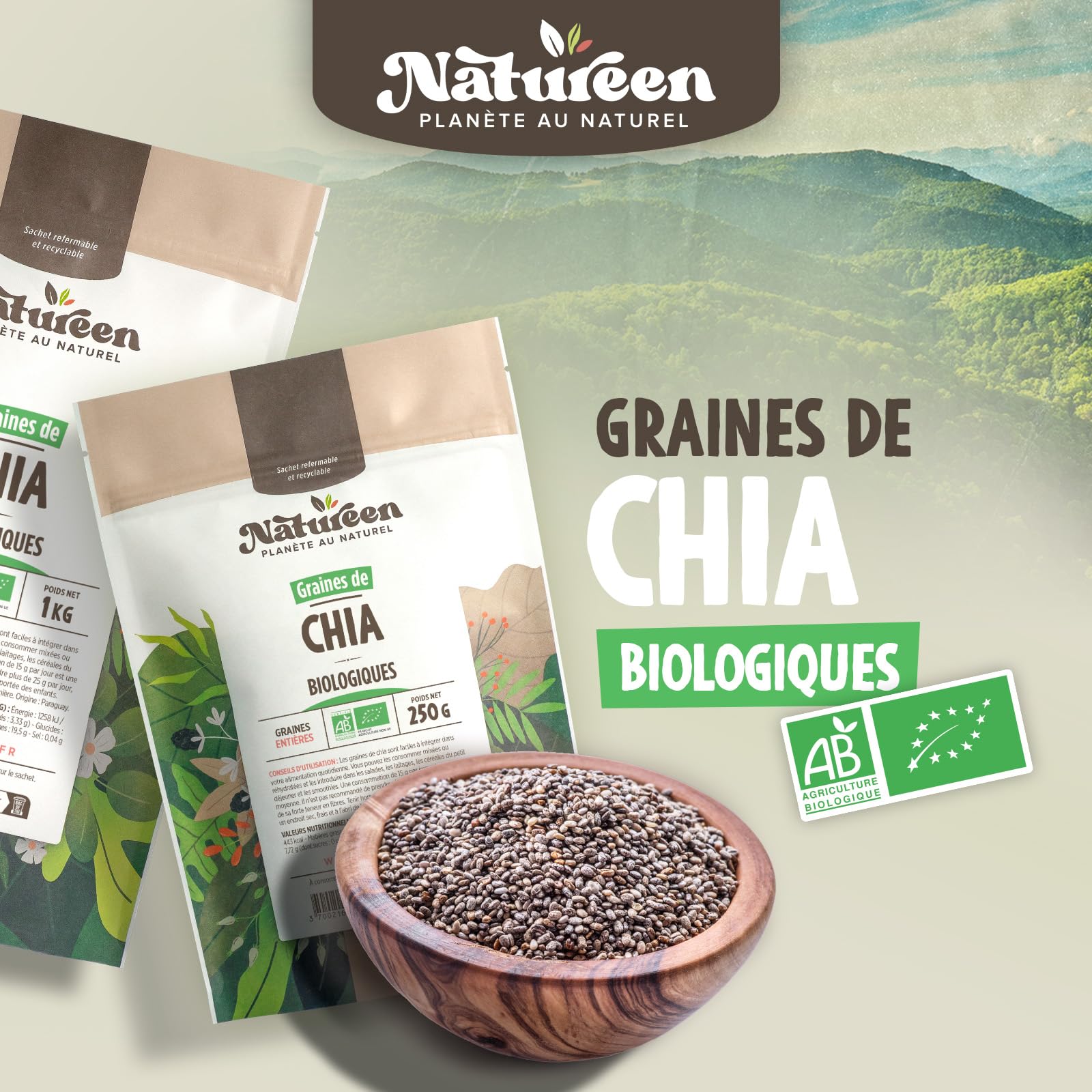 Planète au Naturel Graines de Chia Biologique 2 kg - 2 sachets de 1kg