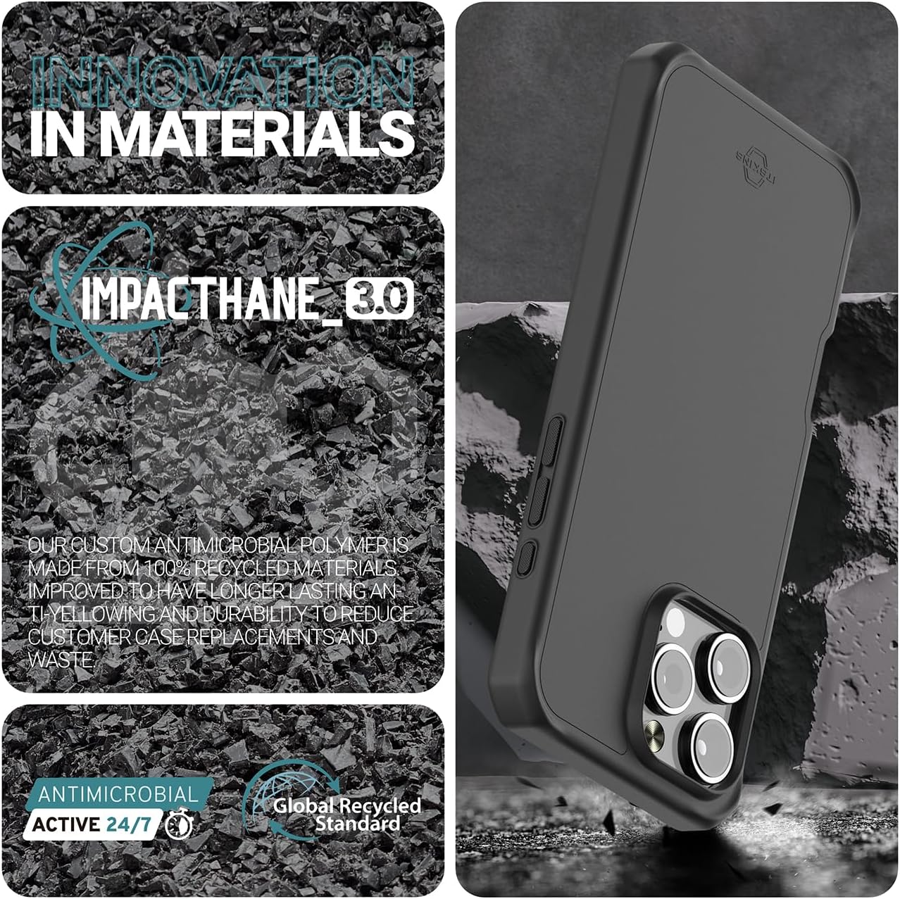 ITSKINS Hybrid R // Bold Magnetic Solid Protective Phone Case for iPhone 16 Pro, Compatible with MagSafe, Slim Military Shockproof Phone Case, Slim Hybrid Cover - Black