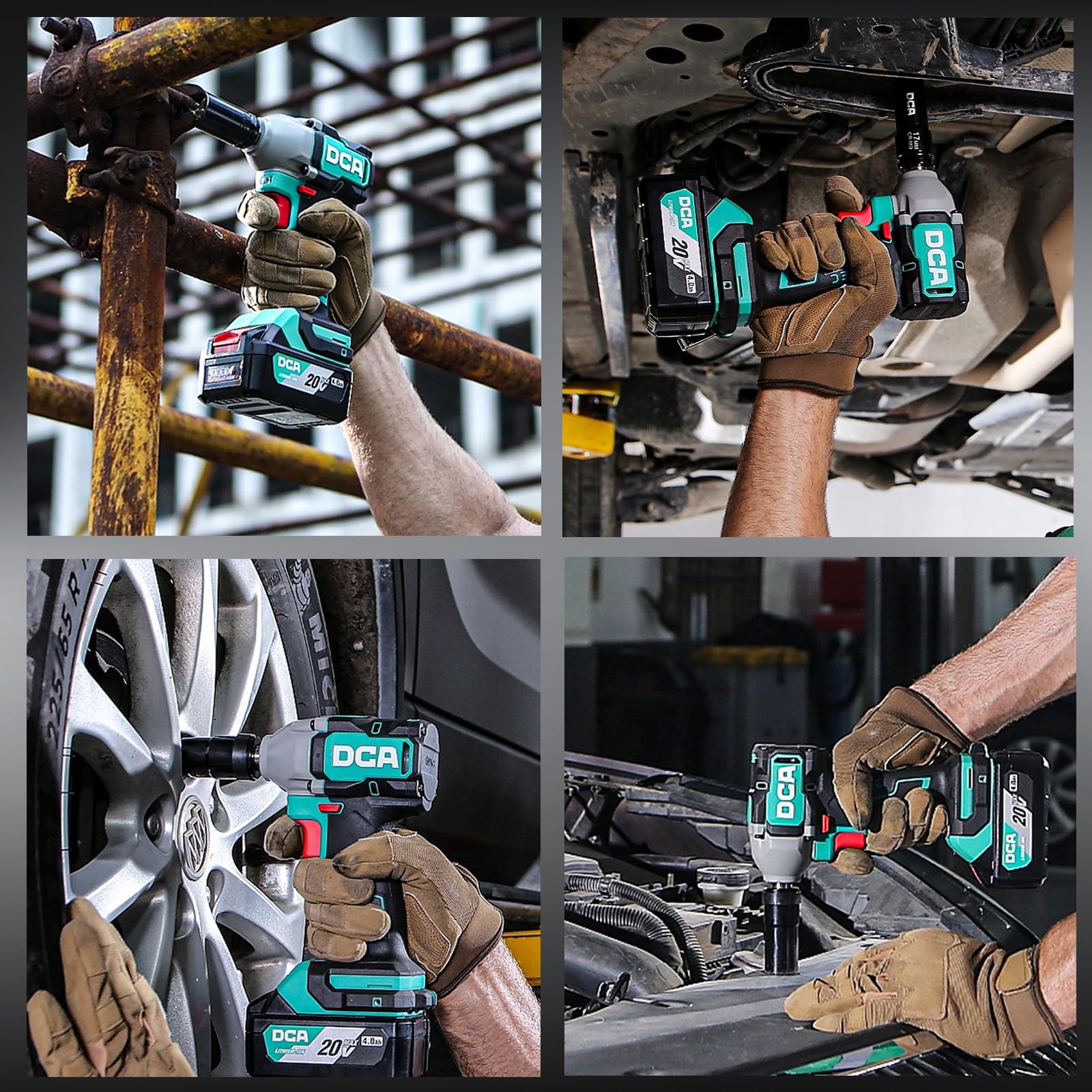 DCA 20V Brushless Impact Wrench with 4.0Ah Battery, 1/2 Inch Hog Ring Cordless Impact Gun, 235 Ft-lbs High Torque, 4-Mode Power Wrench for Automotive and DIY