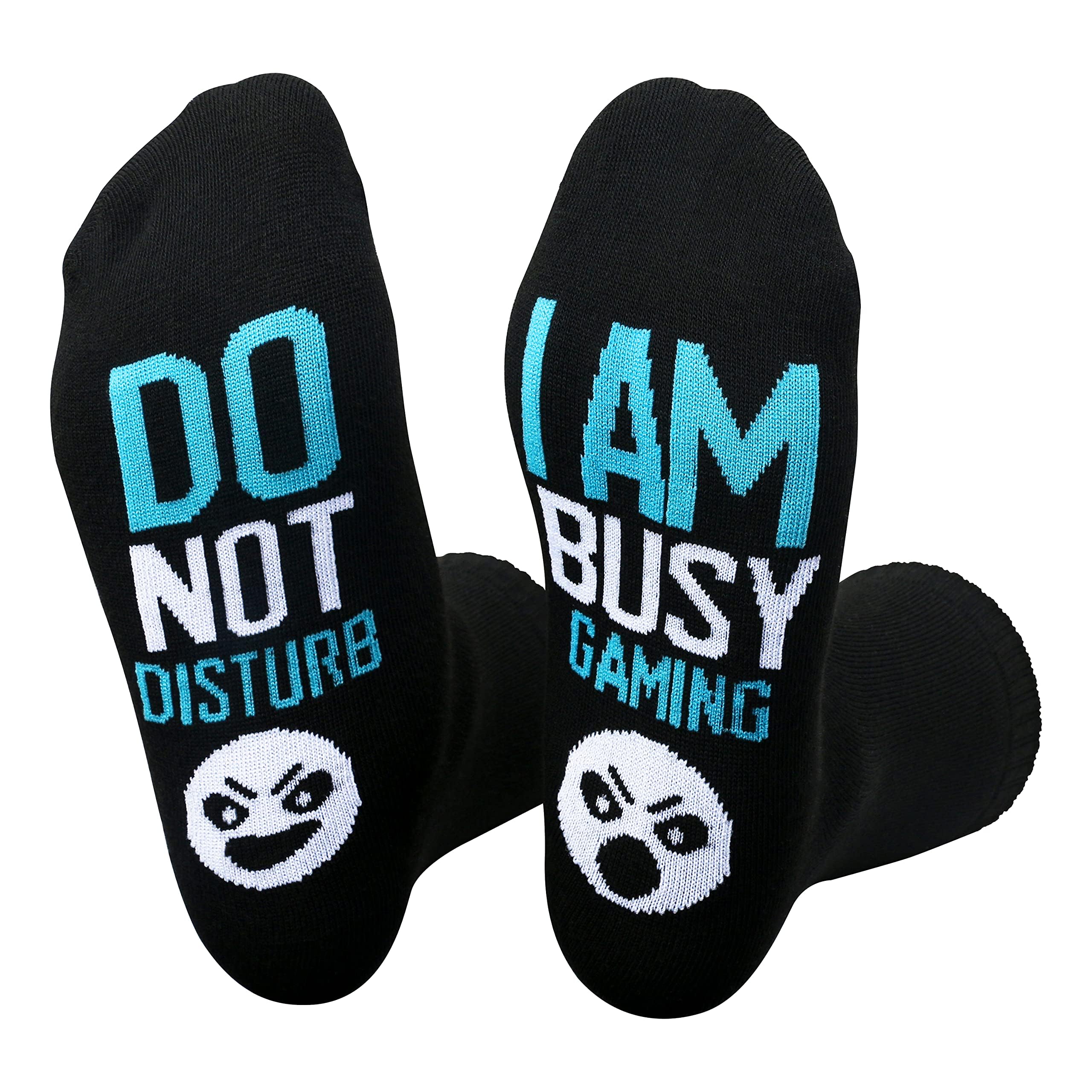 Do Not Disturb I’m Gaming Socks, Funny Novelty Gamer Socks Gifts for Mens Father Husband Teen Boys Womens Game Lovers, Turquoise, White, Black, L