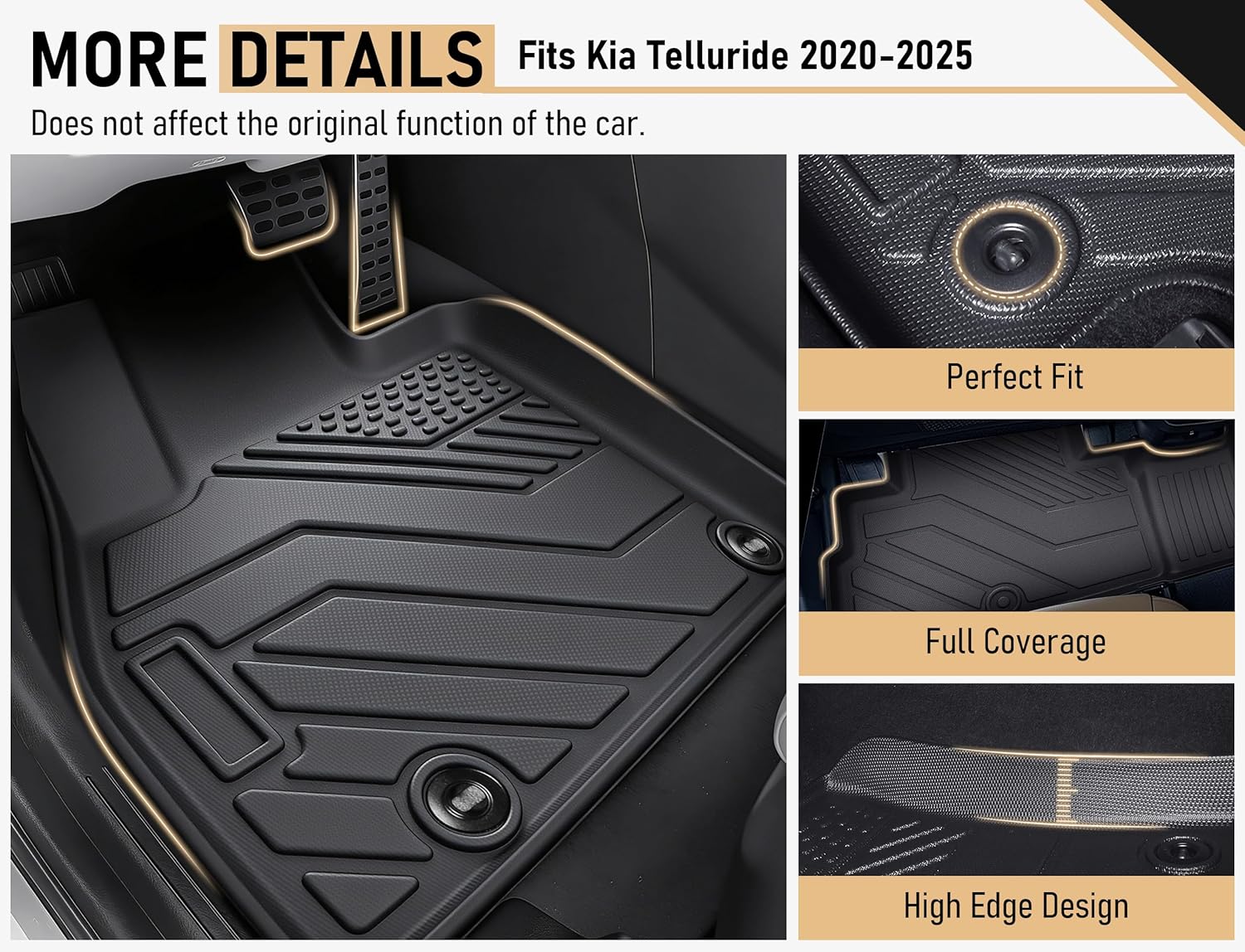 Floor Mats for Kia Telluride 2020-2025(7/8 Seat), All Weather Protection Custom Floor Mats Trunk Cargo and Car Windshield Cover Set for Kia Telluride Accessories,Car Floor Liners Set,5packs.