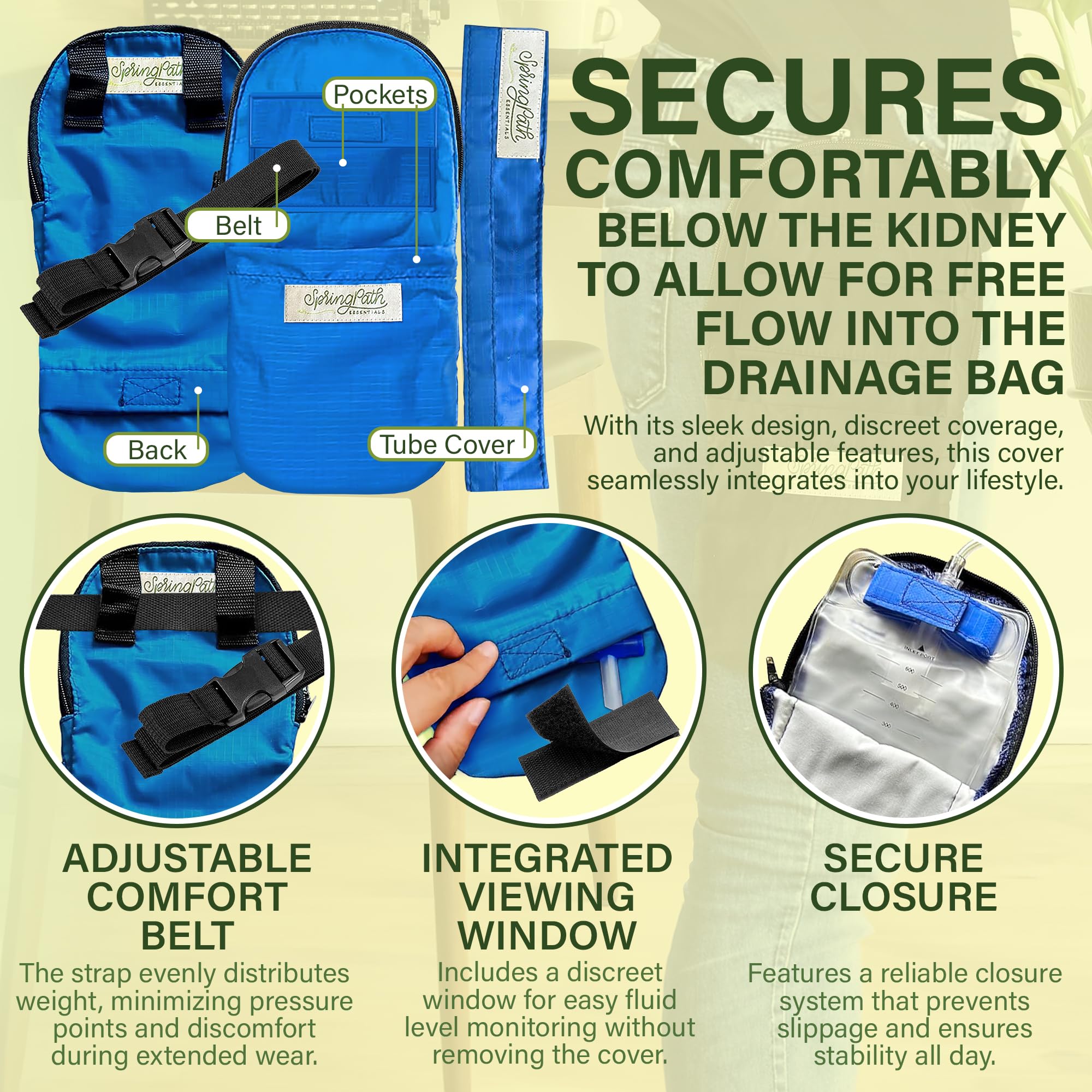 Funda doble para tubo de nefrostomía y bolsa de drenaje, color azul rey